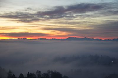 Scenic view of landscape against sky during sunset