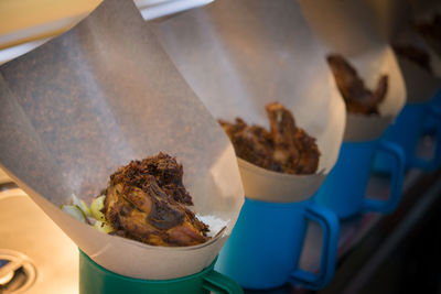 High angle view of ice cream on table