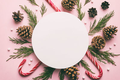 Directly above shot of christmas decorations on table