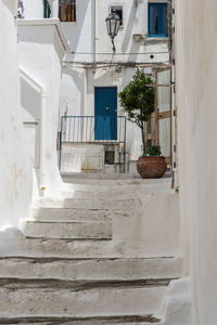 Staircase by building in town