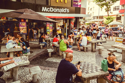 Group of people at market