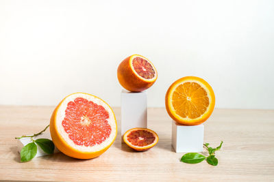 Breakfast on table against white background