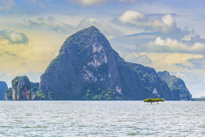 The sea, the mountains in phang nga bay, phangnga thailand.