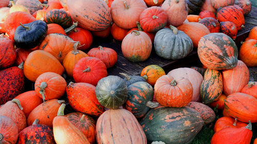 High angle view of pumpkins for sale at market