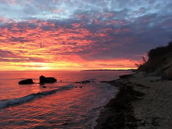 Scenic view of sea against orange sky