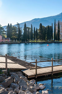 Scenic view of lake against clear sky