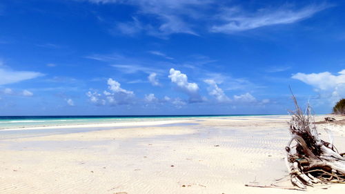 Scenic view of sea against blue sky