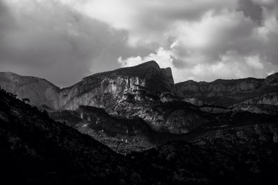 Scenic view of mountains against cloudy sky