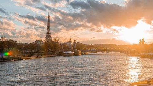 View of city at sunset