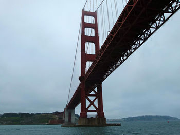 Golden gate bridge over san francisco bay against cloudy sky