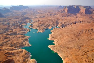 High angle view of rocks in water