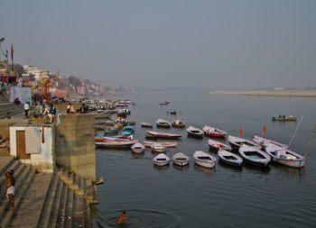 High angle view of marina at harbor