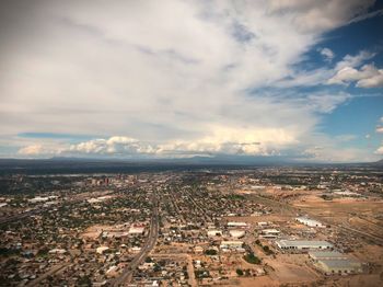 High angle view of townscape against sky