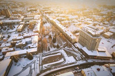 Aerial view of city during winter