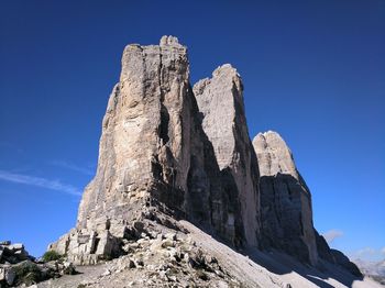 Low angle view of rock formation against blue sky