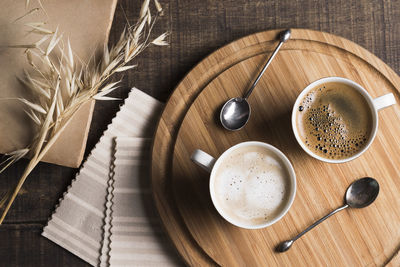 High angle view of coffee on table