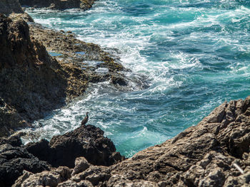 High angle view of rocks in sea