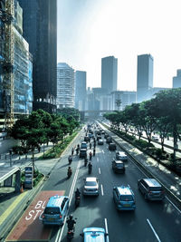 High angle view of traffic on city street