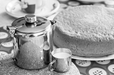 Close-up of tea cup on table