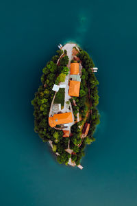 High angle view of boats in sea