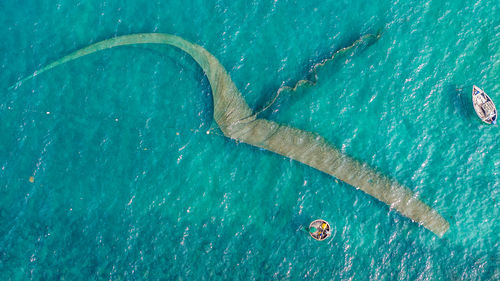 High angle view of boat in sea