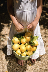 Midsection of woman holding fruits