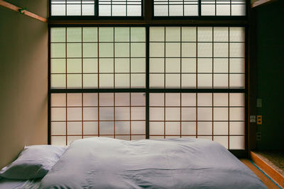 Empty futton bed on a tatami mat  in japan