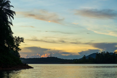 Scenic view of lake against sky during sunset