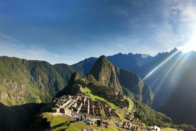 Panoramic view of macchu picchu against sky