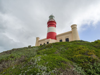 Low angle view of cape agulhas lighthouse at the southernmost point of africa, south africa