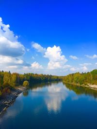 Scenic view of lake against blue sky