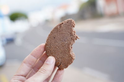 Close-up of hand holding ice cream