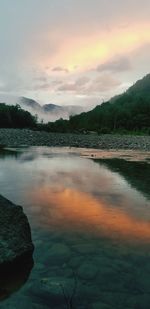 Scenic view of lake against sky during sunset