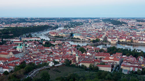 High angle shot of townscape against sky