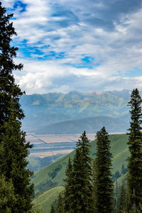 High angle view of mountains against sky