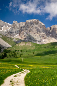 Scenic view of landscape and mountains against sky