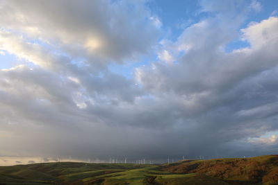 Scenic view of field against cloudy sky