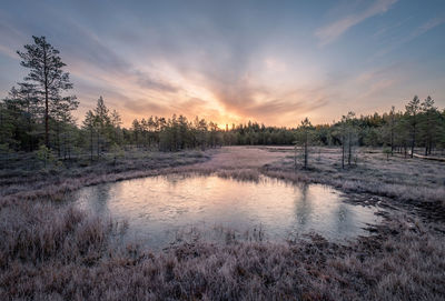 Scenic view of lake against sky during sunset