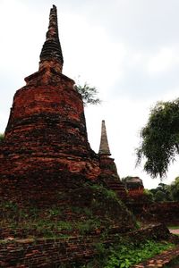 Low angle view of old temple building against sky