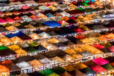 Full frame shot of multi colored tents in market