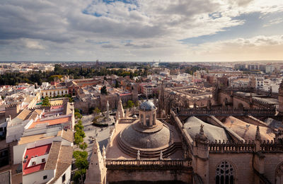 High angle view of buildings in city
