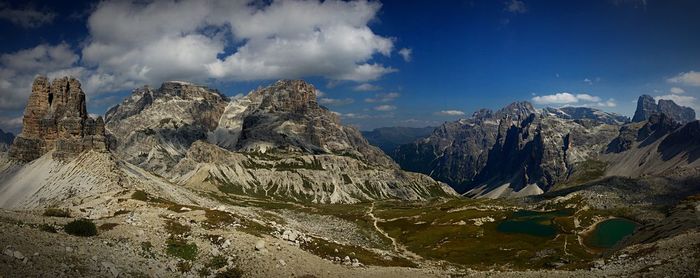 Scenic view of mountains against cloudy sky