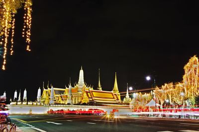 Light trails on road at night