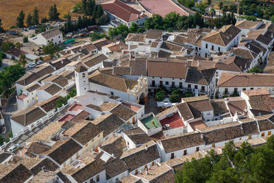 High angle view of buildings in city