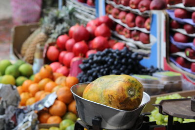 Close-up of fruits for sale at market stall