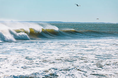 Scenic view of the waves breaking along the east coast  in new york city