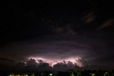 Low angle view of silhouette trees against sky at night