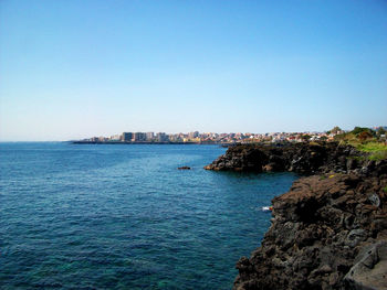 Scenic view of sea against clear sky