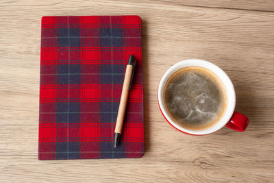 High angle view of coffee on table