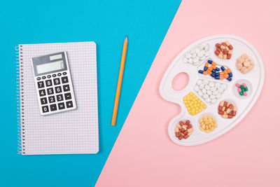 High angle view of multi colored pencils on table